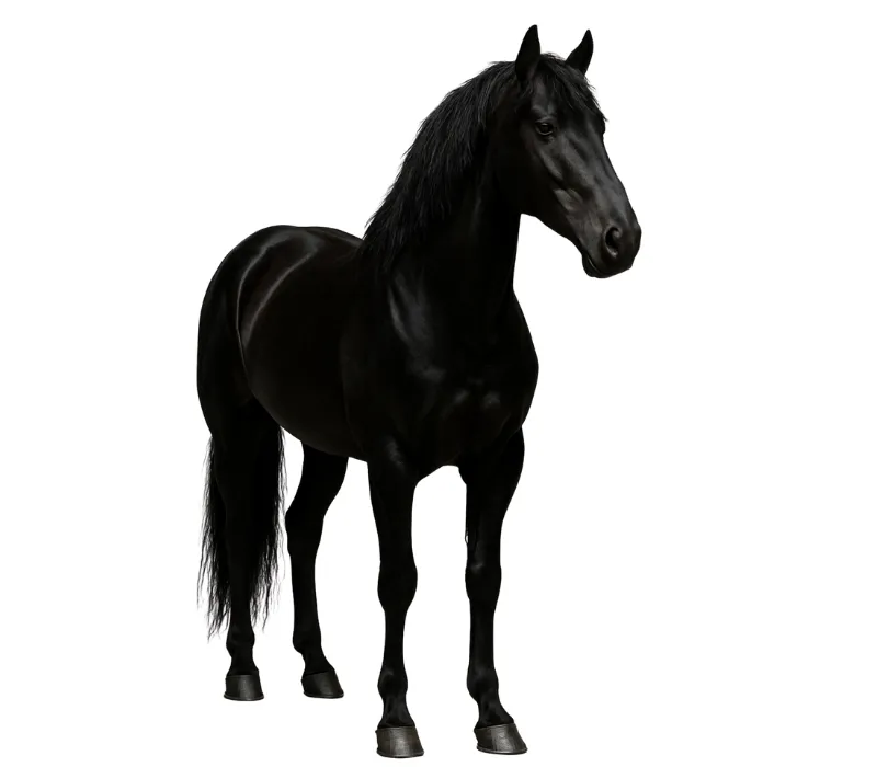 Black horse coat color on a horse with a deep, uniform black body