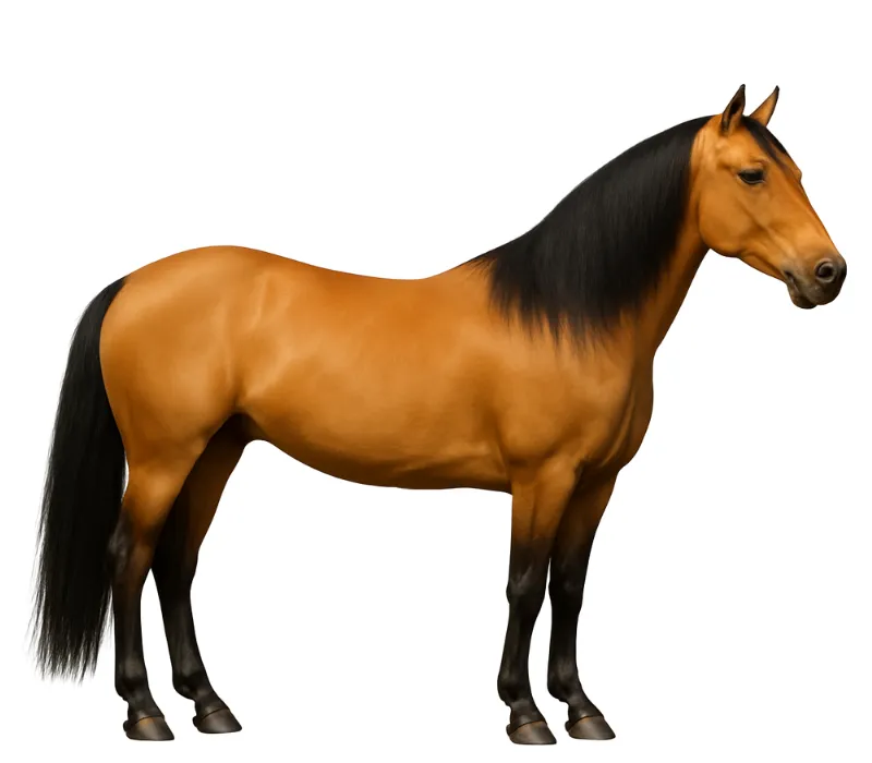 Buckskin horse coat color on a horse with a golden body and black points