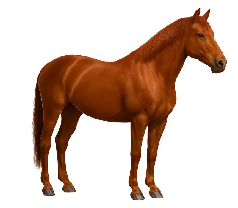 Chestnut horse coat color on a horse with a reddish body and no black points