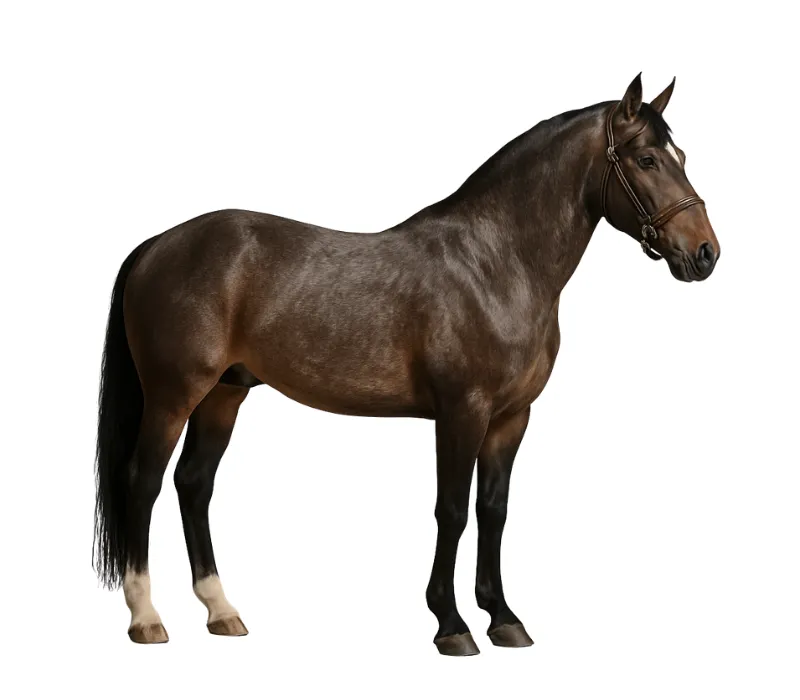 Dark bay dun horse coat color on a horse with an earthy body and darker shading