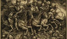 Epic illustration of the Four Horsemen of the Apocalypse inspired by Albrecht Dürer's 1498 woodcut. Alt text: "Four Horsemen of the Apocalypse in epic illustration style Albrecht Dürer