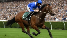 Winx in full racing stride with Hugh Bowman during an Australian race with crowd in background. Alt text: "Winx in full racing stride with Hugh Bowman at an Australian racecourse"