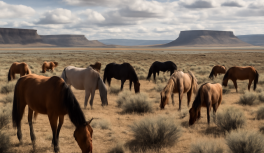 Manada de caballos mustang en tierra pública del Oeste americano