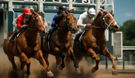 Caballos Cuarto de Milla saliendo de los boxes a máxima velocidad en una carrera de 402 metros