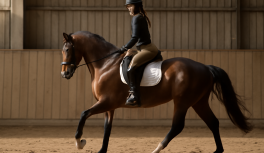Jinete corrigiendo el galope del caballo en una pista ecuestre, equilibrio y ritmo sin fuerza