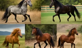 Montagem com cinco raças de andamento suave: Paso Fino, Mangalarga Marchador, Tennessee Walker, Islandês e Paso Peruano