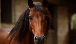 Retrato cercano de caballo Paso Fino castaño con ojos expresivos e inteligentes y crines lustrosas