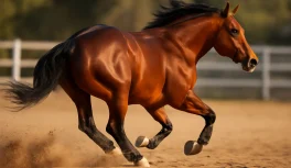 Cavalo Quarto de Milha musculoso em posição de corrida, mostrando musculatura traseira desenvolvida