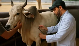 Toro con protección de cola obligatoria en arena de vaquejada reglamentada